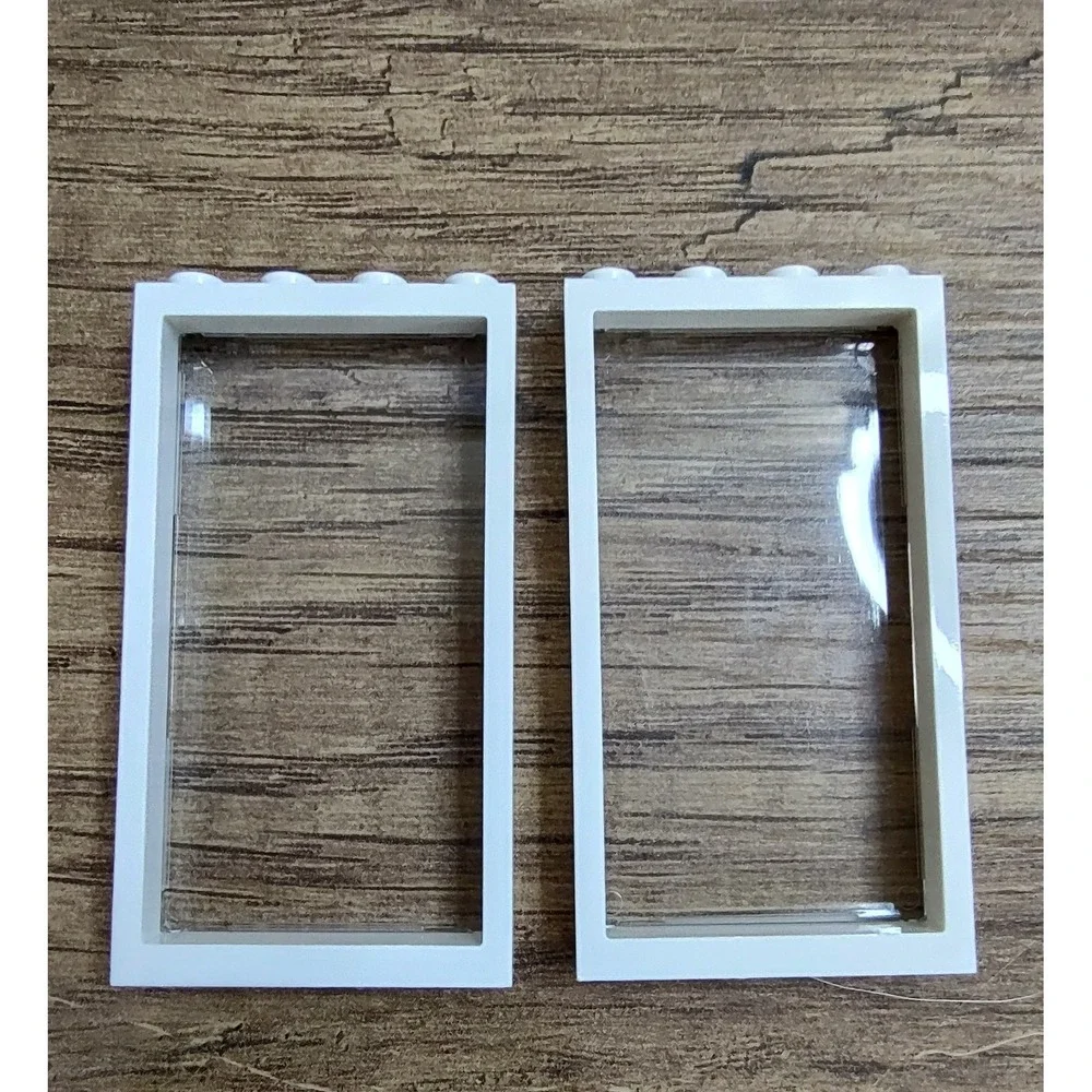 LEGO White Window Frame with Clear Glass Replacement Piece Set Of 2